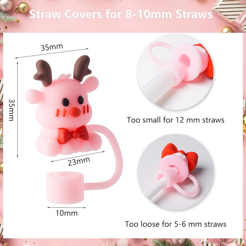 YuJoyC 8Pcs Silicone Christmas Straw Covers Cap for Stanley Cup 30&40 Oz Cup, Reusable Straw Toppers for Stanley Cup Accessories Tumbler with Handle for Water Bottle - Image 2